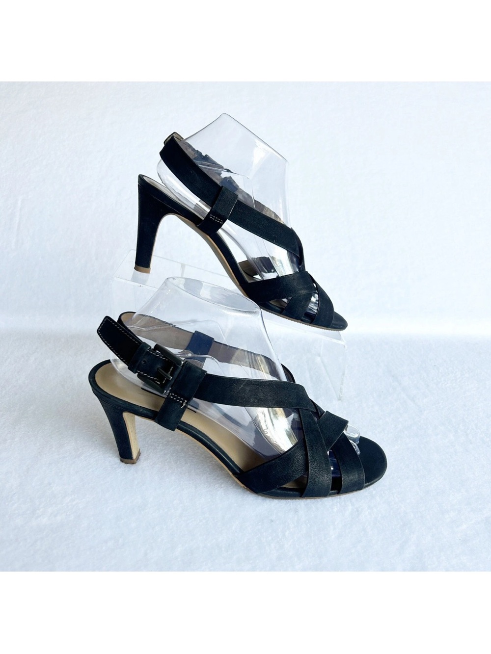 ECCO Strappy Heels Women’s Size 39 Black Summer Sandals Open Toe Shoes 8.5